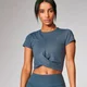 Power Crop Top S Krátkym Rukávom - Tmavomodrý