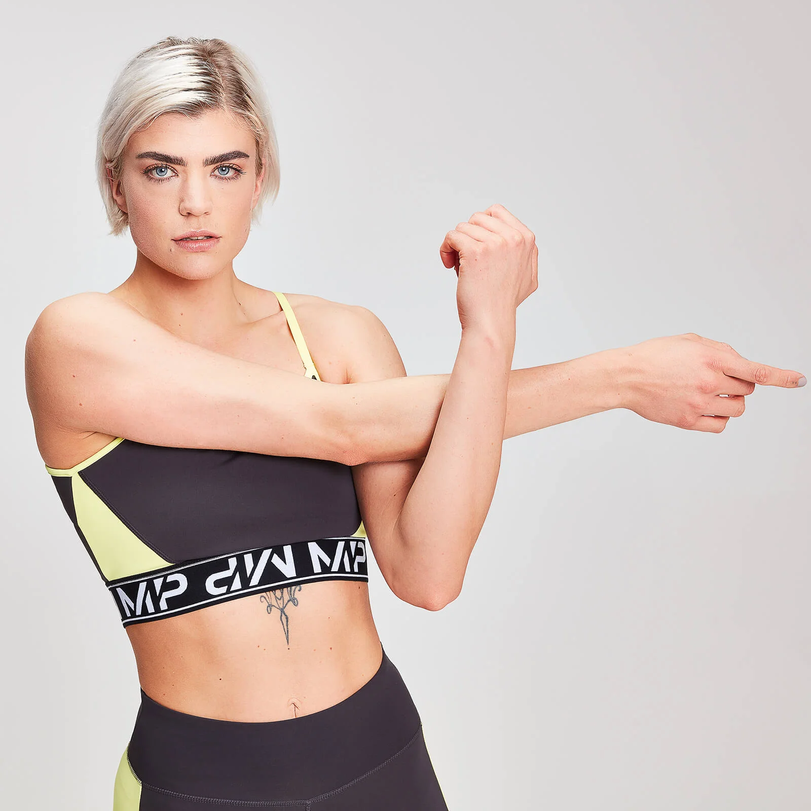Colour Block Crop Top S Logom - Tmavošedý - XS Obrázok 1