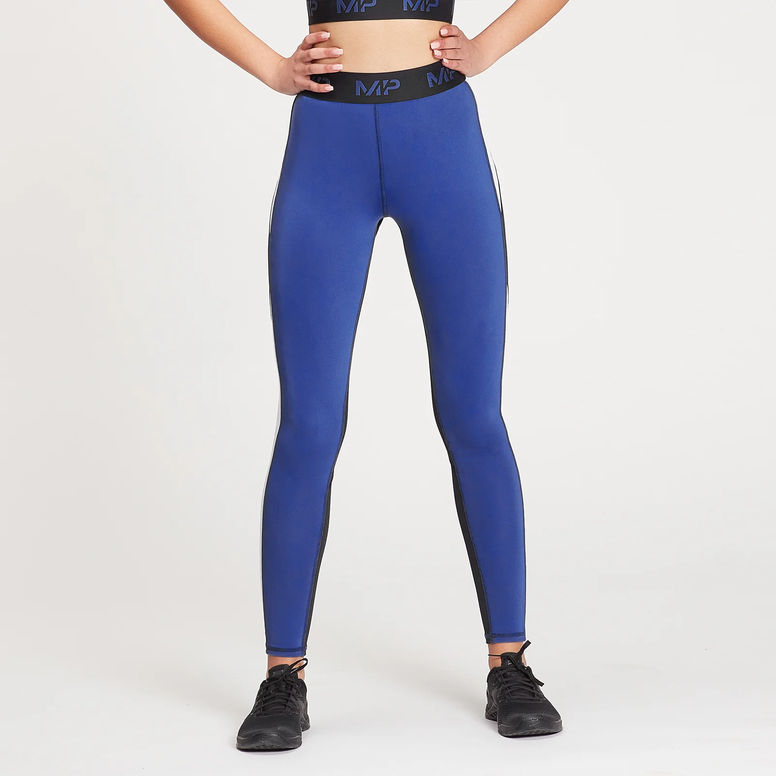 MP Women's Engage Colour Block Leggings - Black / White / Cobalt - XXS Obrázok 1