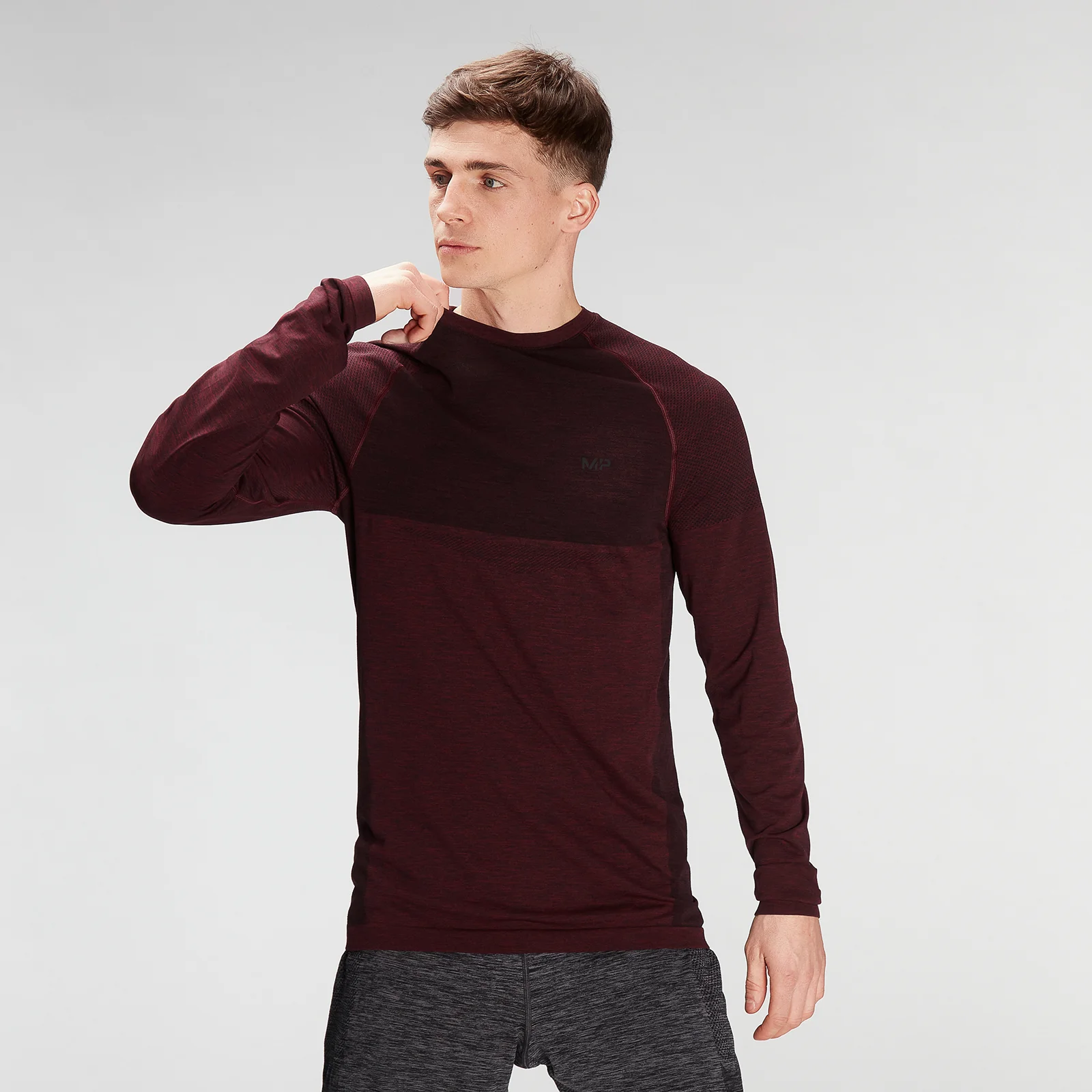 MP Men's Essential Seamless Long Sleeve Top- Washed Oxblood Marl - XXS Obrázok 1