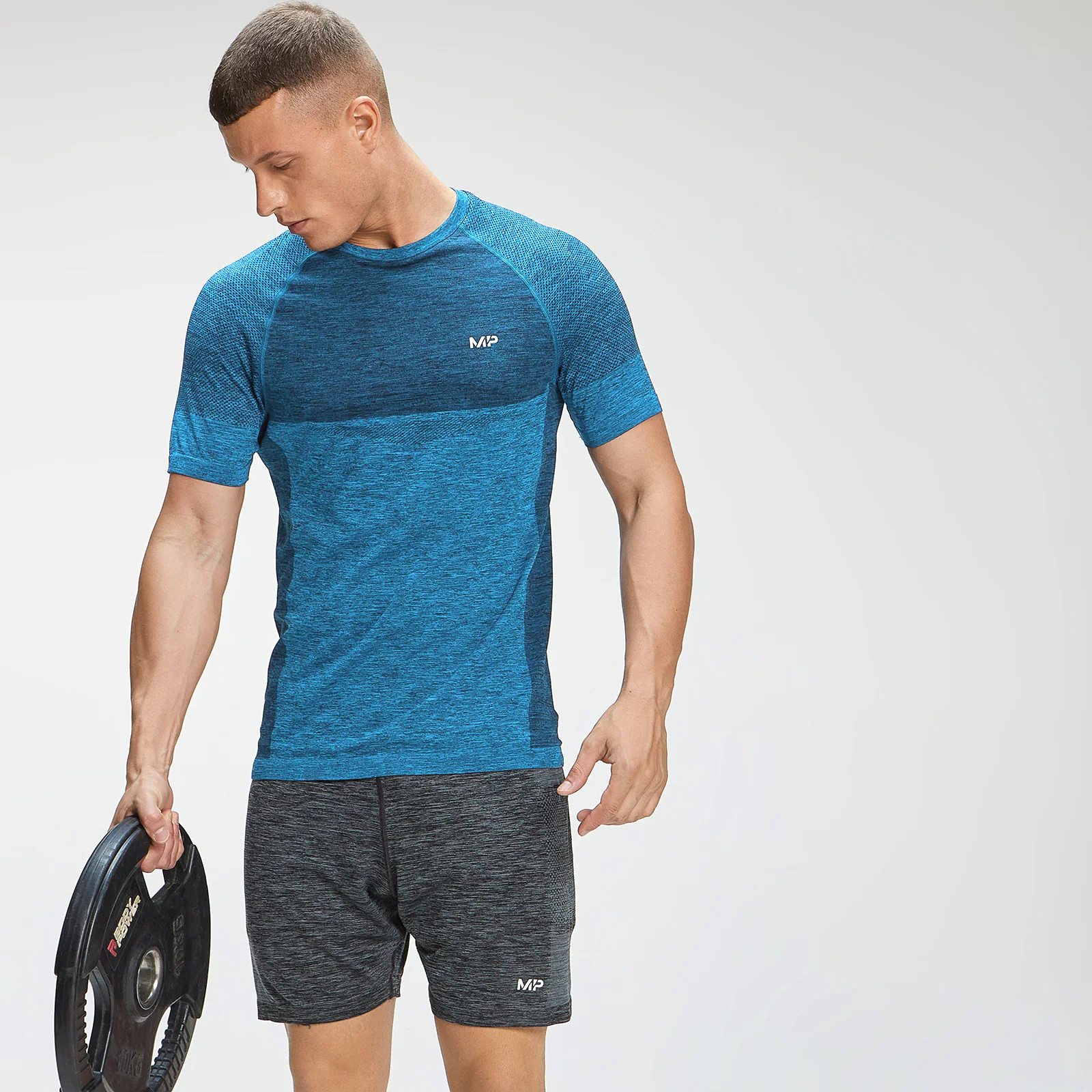 Pánske tričko s krátkym rukávom MP Essential Seamless - Bright Blue Marl - XXS Obrázok 1