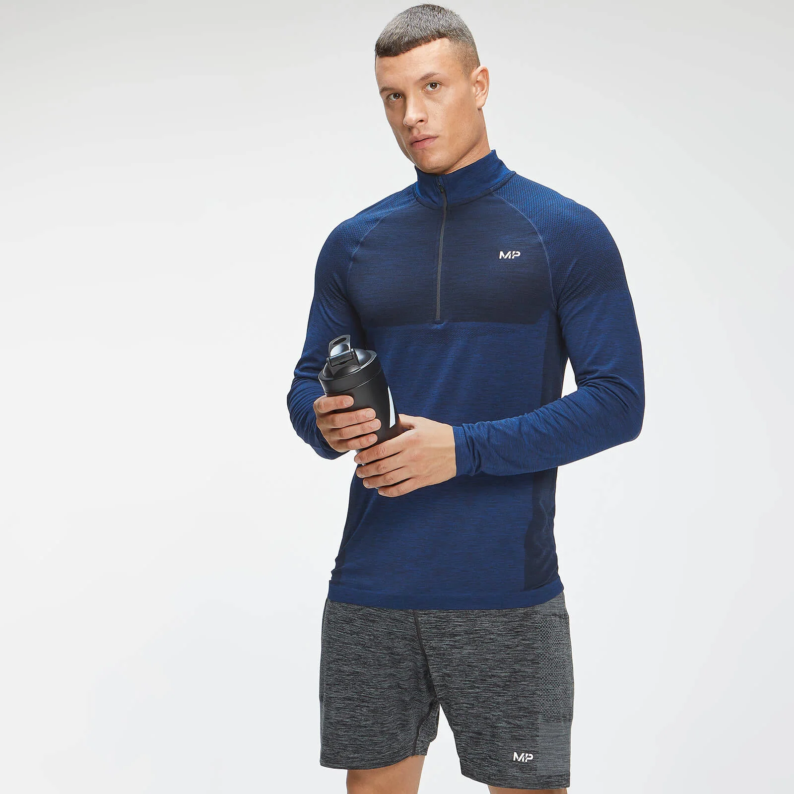 MP Pánske tričko Essential Seamless 1/4 Zip Top - Intense Blue Marl - XXS Obrázok 1
