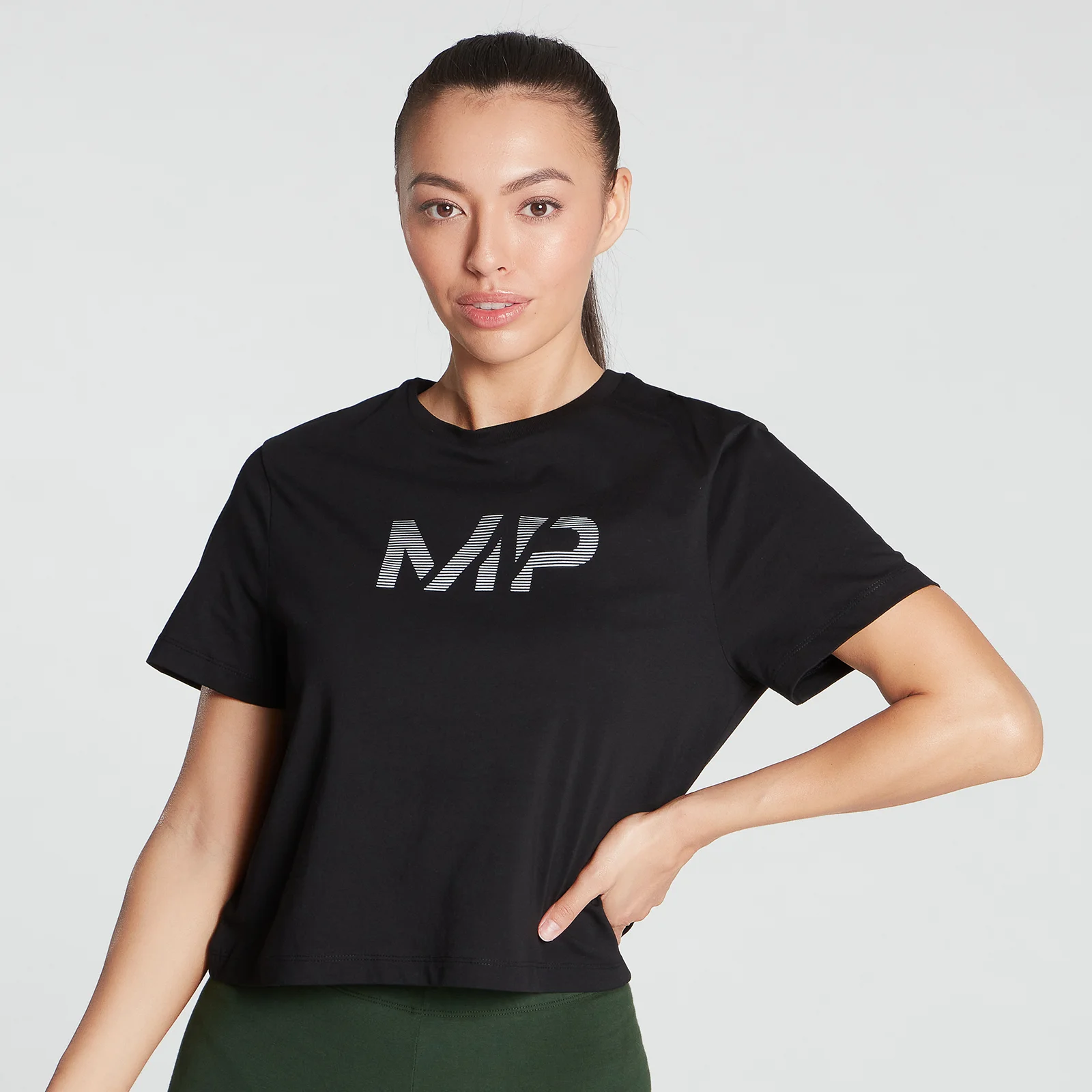 MP Women's Gradient Line Graphic Crop T-shirt- Black - XXS Obrázok 1