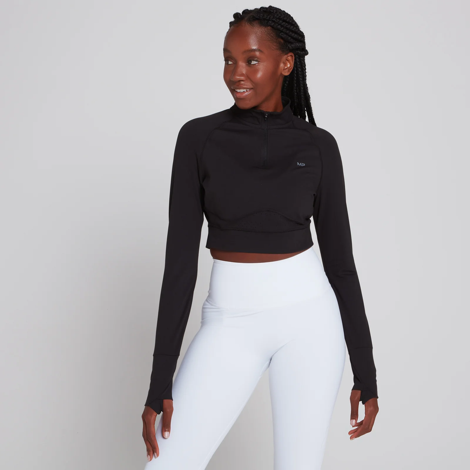 Dámske skrátené tričko MP Power Ultra so 1/4 zipsom – čierne - XXS Obrázok 1