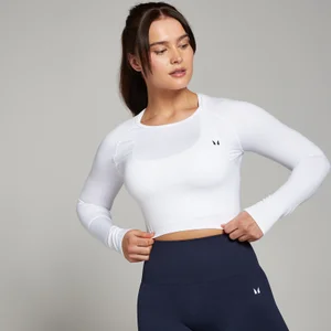 Dámske skrátené bezšvové tričko MP Shape s dlhými rukávmi – biele - Size S