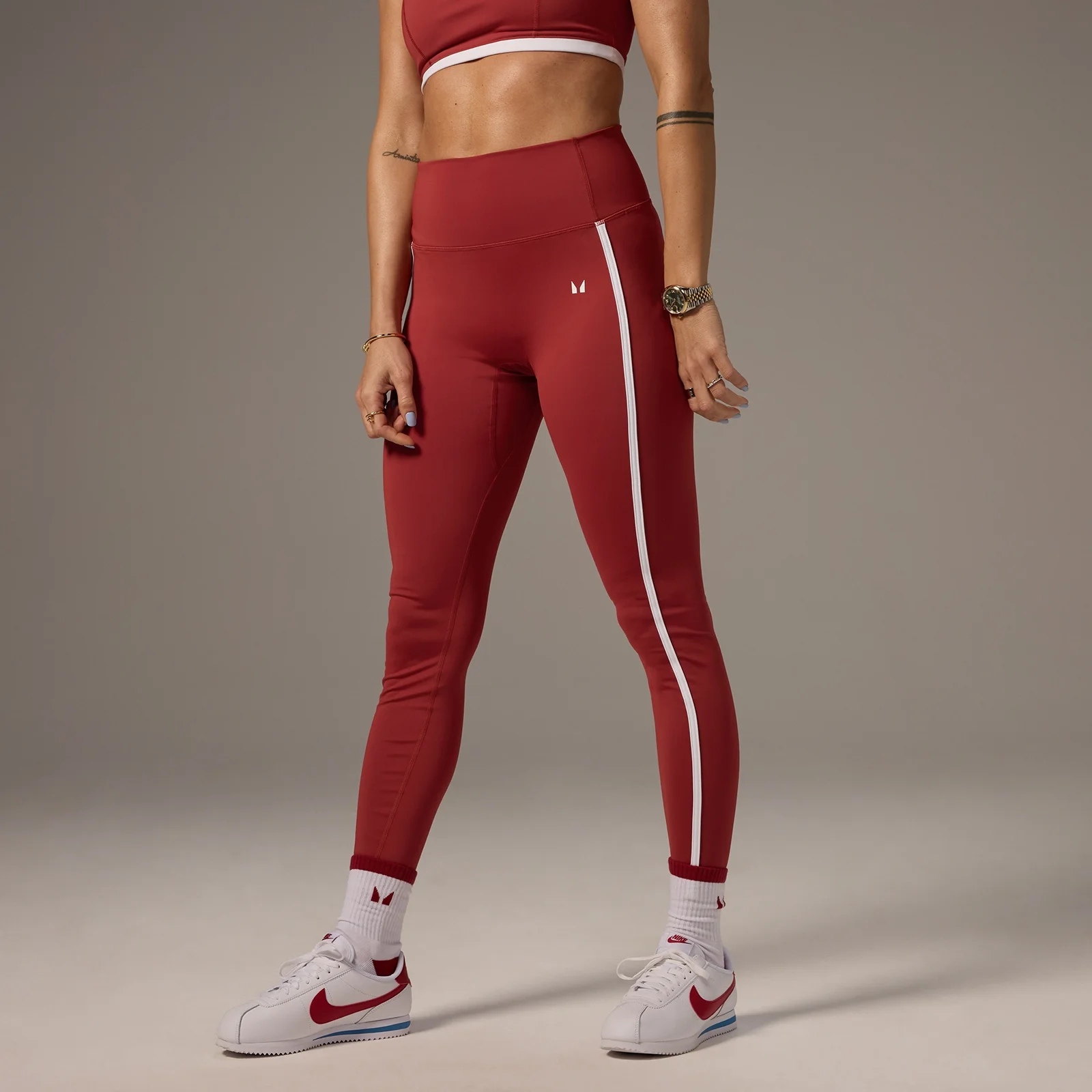 Kontrastné pruhované legíny MP x Tatiana – sprané červené - XS Obrázok 1