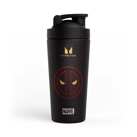 Recyklovaný kovový šejker Myprotein Deadpool – čierny