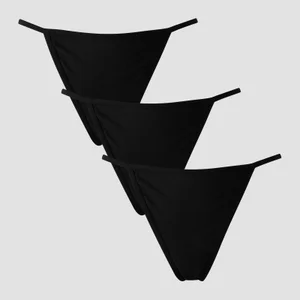 Dámske G-string tangá MP so stredne vysokým pásom (3 kusy) – čierne - Size M