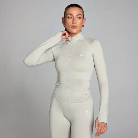 Dámska bezšvová bunda na celoplošný zips MP Shape – popolavá