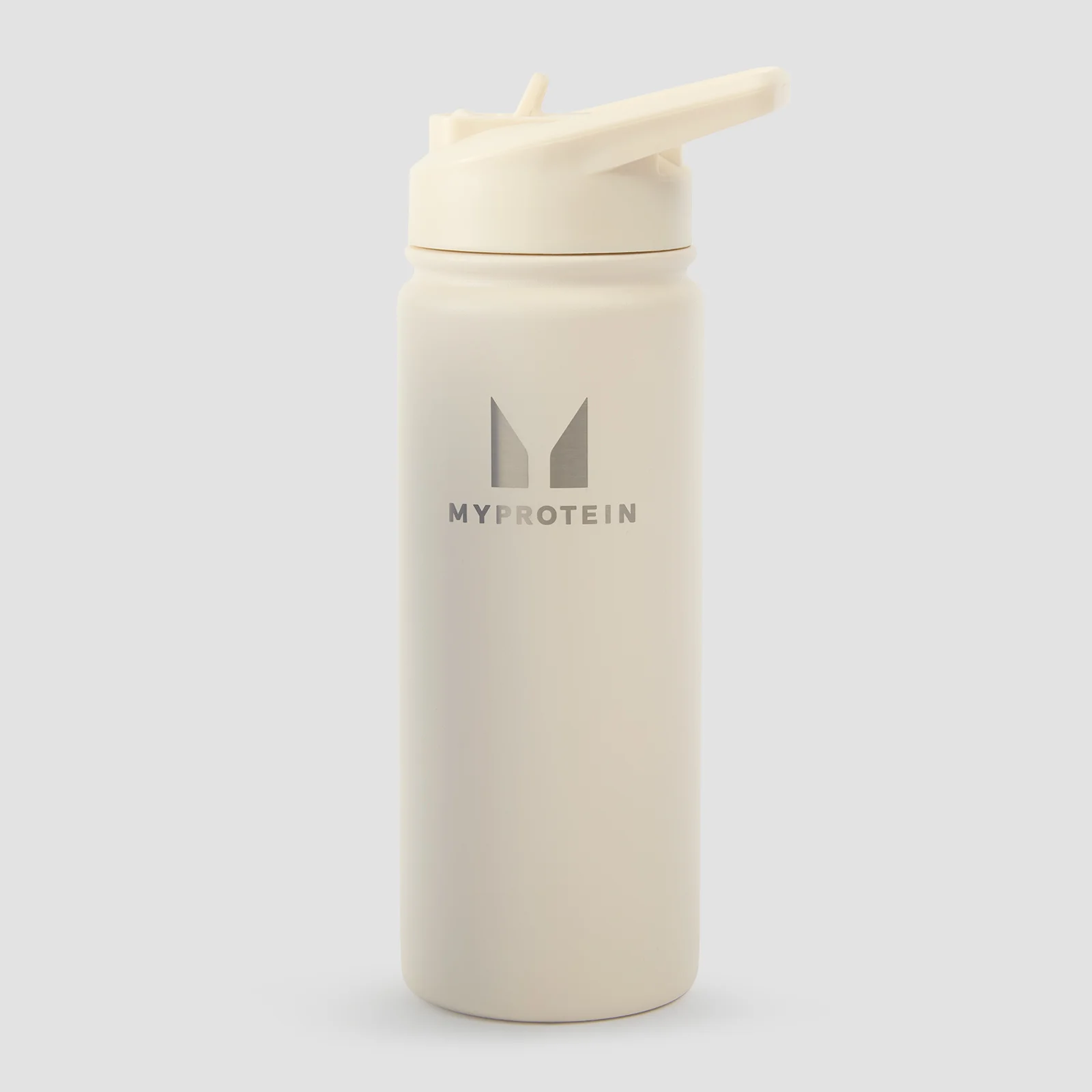 Recyklovaná kovová fľaša Myprotein so slamkou, výklopným viečkom a objemom 500 ml – smotanová Obrázok 1
