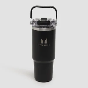 Myprotein recyklovaná kovová fľaša s vrchným držadlom a slamkou 900 ml - Čierna - Colour Black