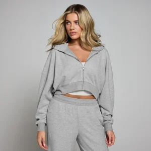 Dámska jemná kapucňová mikina MP s celoplošným zipsom – sivá melírovaná - Size XS