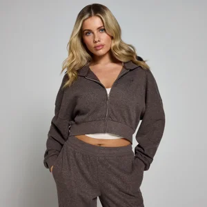 Dámska jemná kapucňová mikina MP s celoplošným zipsom – čokoládovohnedá - Size XS