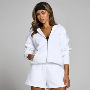 Dámska mikina MP Basics s kapucňou a celoplošným zipsom – biela - Size XL