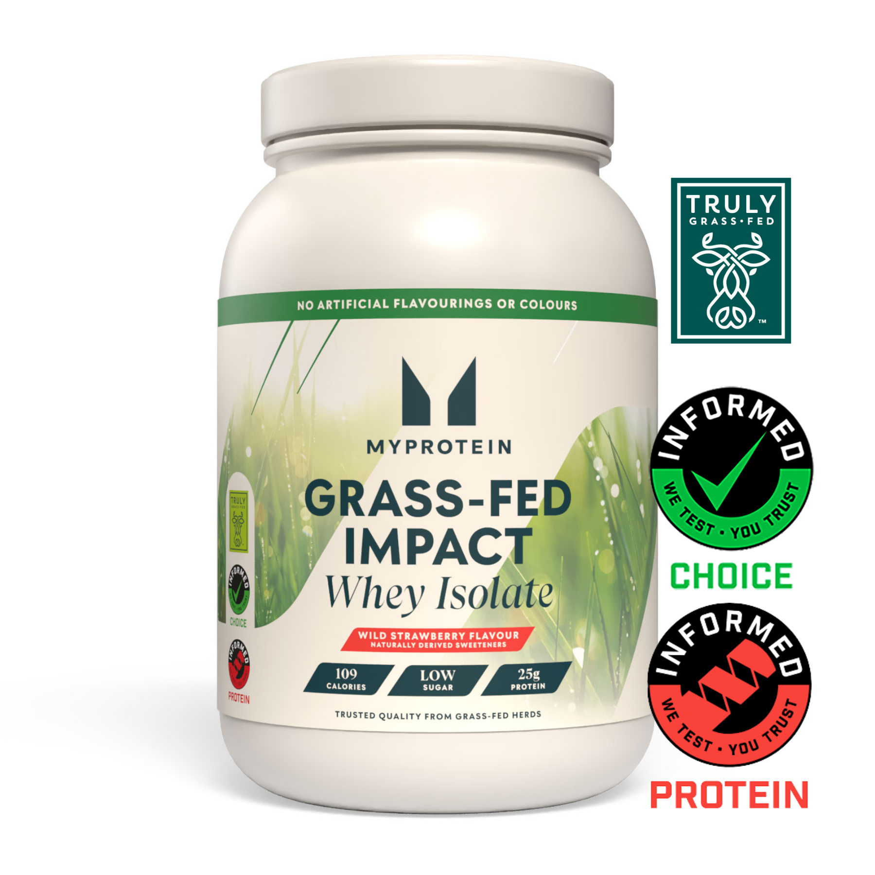 Myprotein Impact Whey Isolate, Grass Fed Wild Strawberry (naturally derived sweeteners), 1kg Obrázok 1