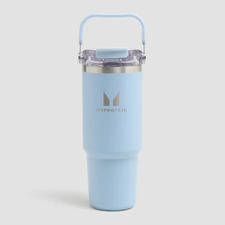 Myprotein recyklovaná kovová fľaša so slamkou a hornou rukoväťou 900 ml - Babymodrá