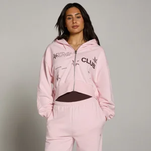 MP dámska mikina s kapucňou Move Club Graphic ľahká s loopback a zipsom - Ružová - Size L