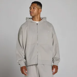 Voľná mikina s kapucňou a obojsmerným zipsom - Kriedová sivá - Size L