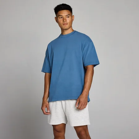 MP pánske oversized bavlnené tričko s úpravou - Modrá
