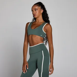 MP dámska športová podprsenka Velocity s kontrastnými detailmi a dvojvrstvovým dizajnom - Zelenkavá - Size XS