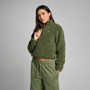 MP dámska krátka borg fleecová mikina so zipsom 1/4 - Vyblednutá olivová - Size S