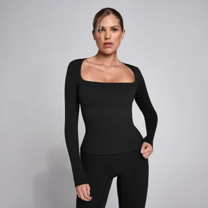 MP dámske tričko SculptForm s dlhým rukávom a štvorcovým výstrihom - Čierna - Size XS