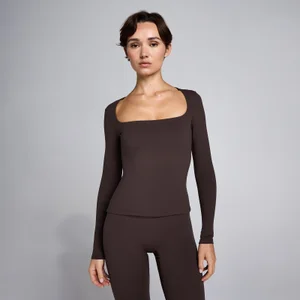 MP dámske tričko SculptForm s dlhým rukávom a štvorcovým výstrihom - Kakaová - Size XS