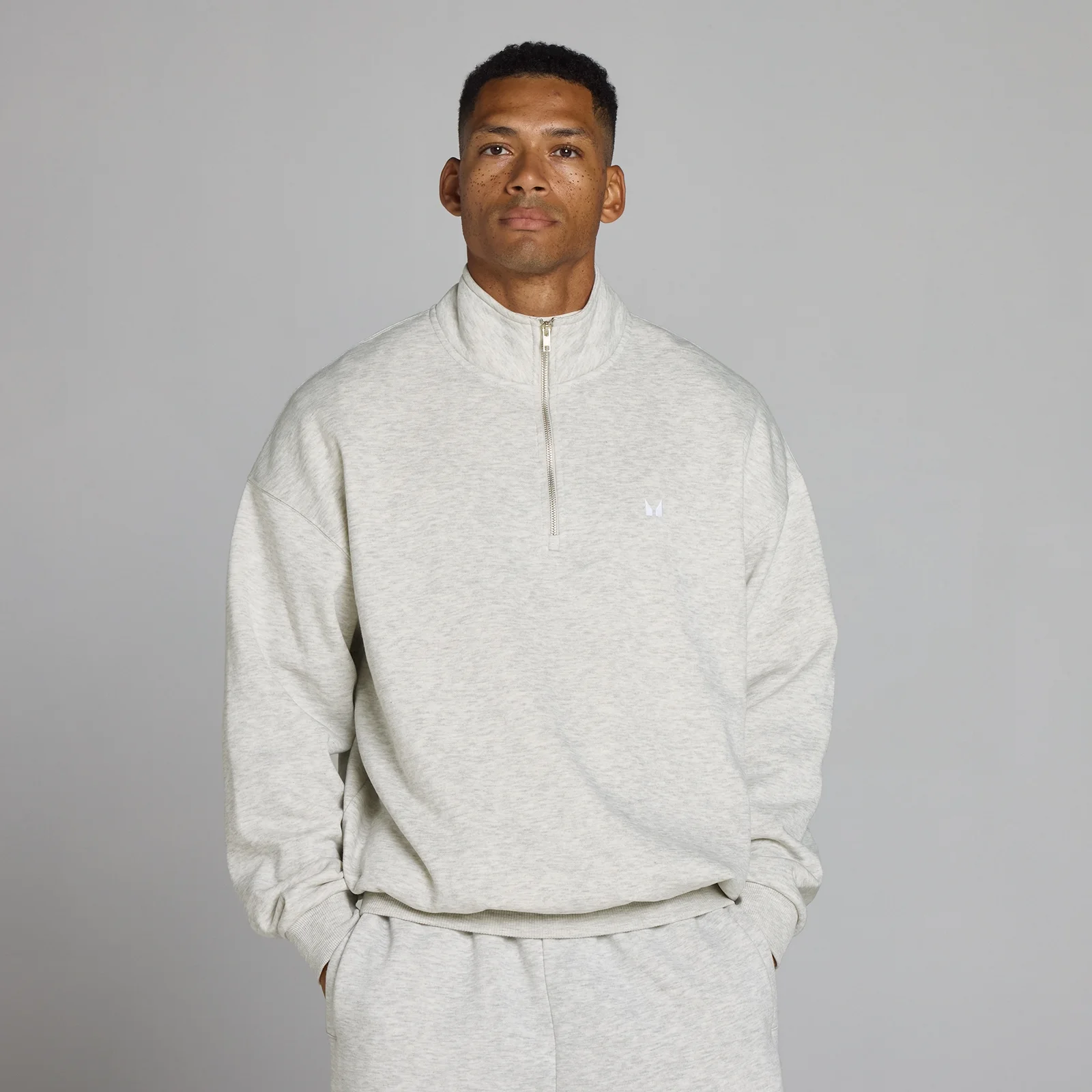 MP Men's Rest Day Oversized 1/4 Zip - Light Grey Marl - M Obrázok 1